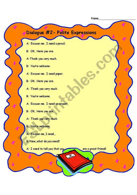 Dialogue- Polite Expressions - ESL worksheet by thinrichsen