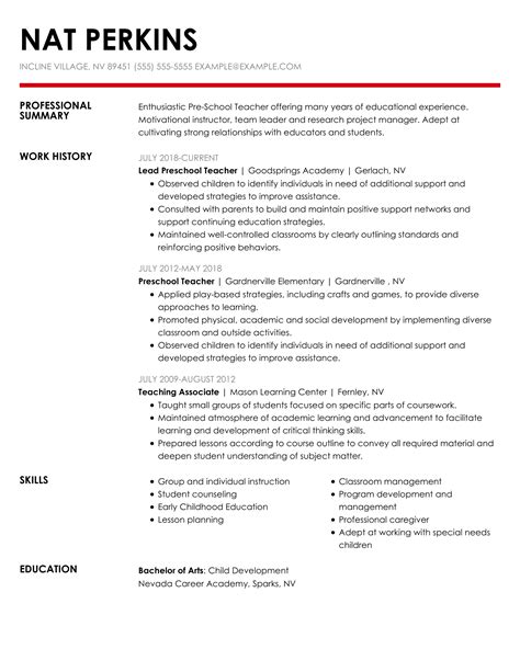 Preschool Teacher Resume Example | MyPerfectResume