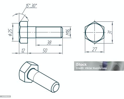 Sketsa Baut Dengan Dimensi Gambar Teknik Teknis Ilustrasi Stok - Unduh ...