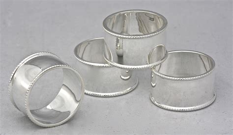 Set of 4 Silver Napkin Rings with Beaded Edges