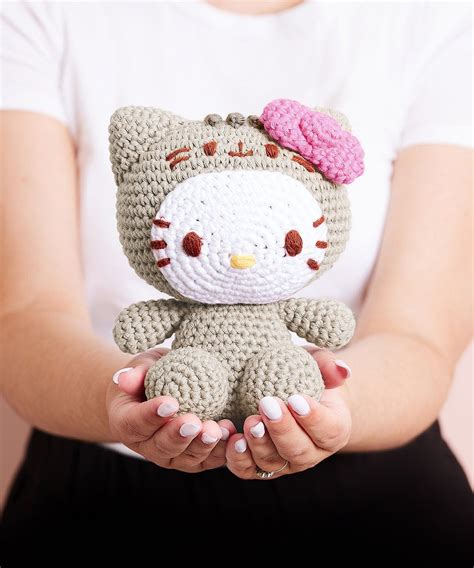 An overview of all the contents in the Hello Kitty plush crochet kit ...