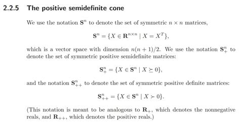 Notation for the set of symmetric matrices and symmetric positive ...