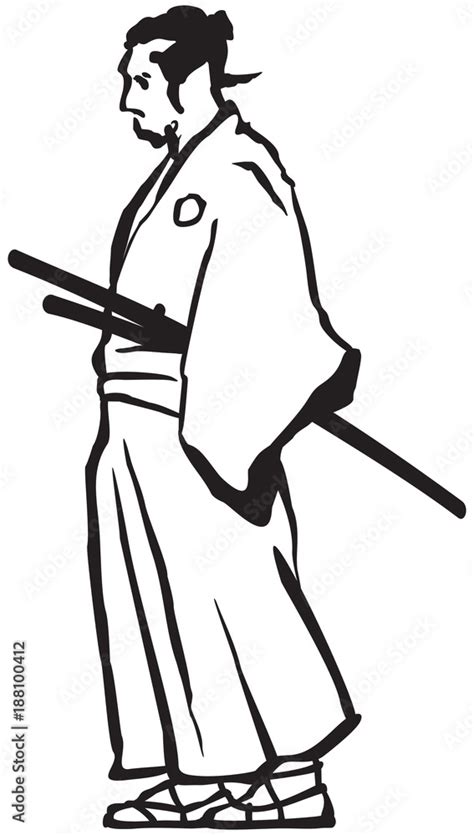 Ronin, Japanese Samurai Engraver style black white vector drawing Stock ...