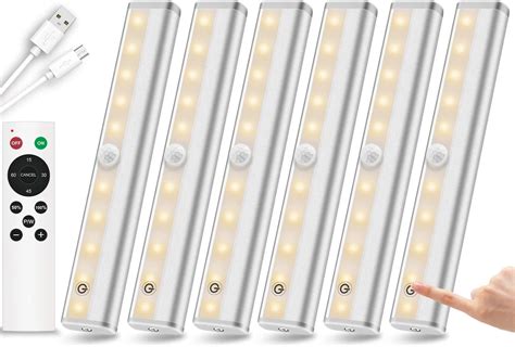 Remote Control Under Cabinet Lighting Wireless 6 Pack, 20-LED Dimmable ...