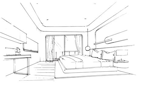 sketch drawing master bedroom.,Modern design,vector,2d illustration ...