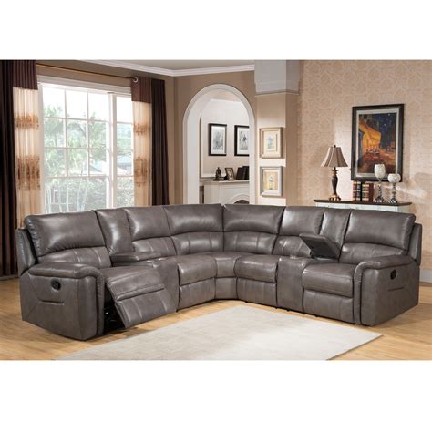 Cortez Premium Top Grain Gray Leather Reclining Sectional Sofa ...