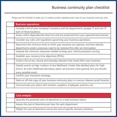 √ Free Printable Business Continuity Plan Checklist Template ...