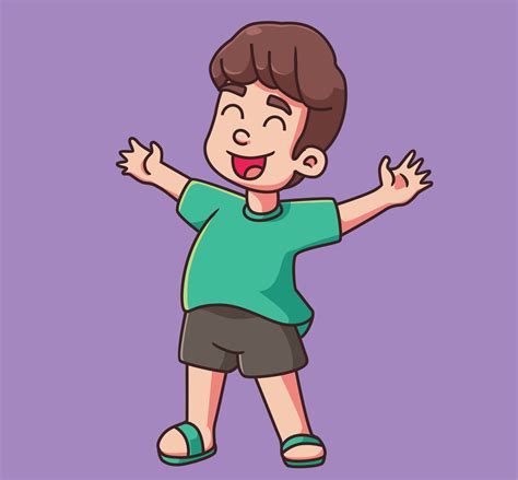 happy children hands up. Isolated cartoon person illustration. Flat ...