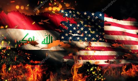 Iraq USA Flag War Torn Fire International Conflict 3D — Stock Photo ...