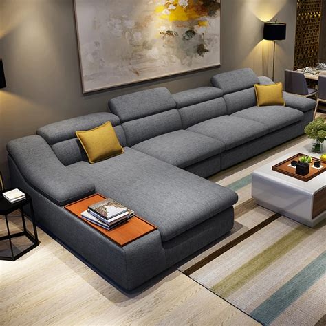 living room furniture modern L shaped fabric corner sectional sofa set ...