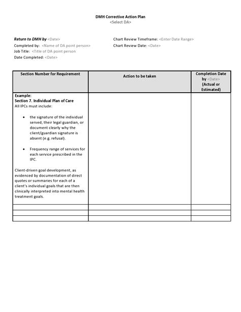 Corrective Action Plan Template Healthcare