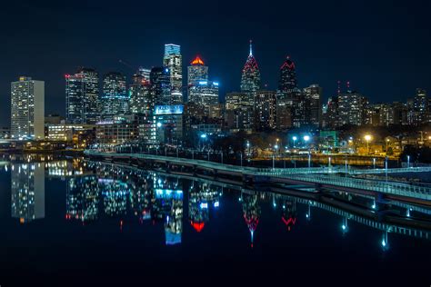 building, Lights, USA, Night, Skyscraper, Reflection, Promenades, River ...