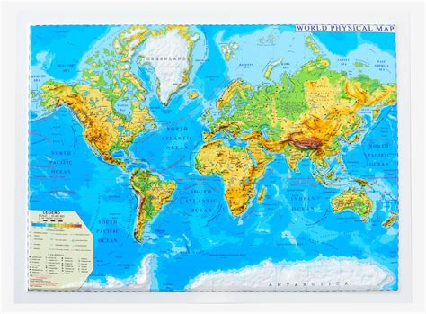 World Physical Map (3D projection, Mercator), 450x330mm, without frame