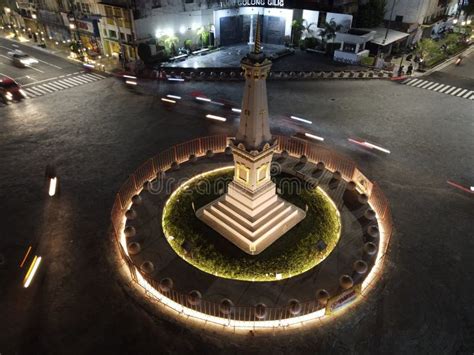 Aerial View of Tugu Jogja or Yogyakarta Monument, Indonesia at Night ...