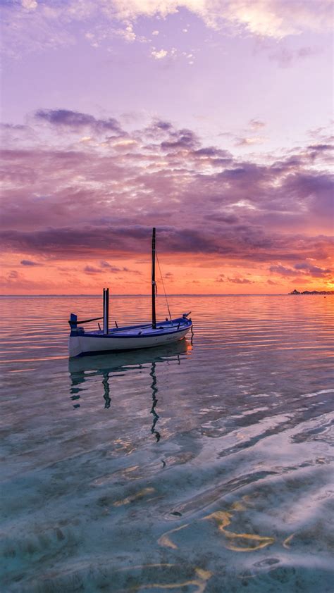 1350x2400 Wallpaper boat, sea, ocean, horizon, sunset | Boat wallpaper ...