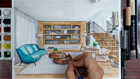 Drawing A Living Room In One Point Perspective | Timelapse - YouTube