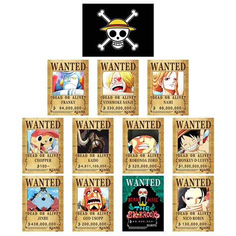 Buy 12 Pcs 16.6 In x 12 In Anime One Piece Wanted Bounty s , New ...