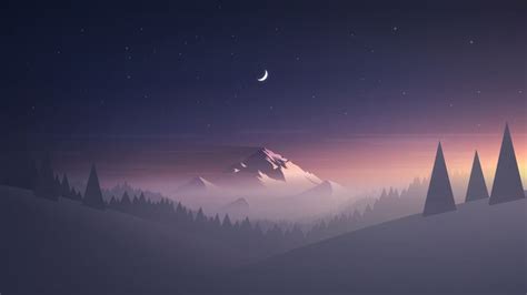 a night scene with mountains and trees in the foreground