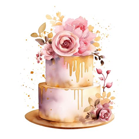 Watercolor Birthday Cake. Illustration 24693289 PNG