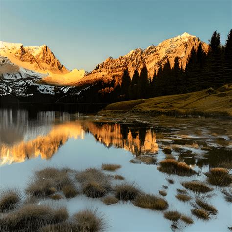 Serene Mountain Scene at Sunset · Creative Fabrica