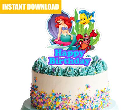 Printable Little Mermaid Cake Topper Birthday Party Little Mermaid Cake ...