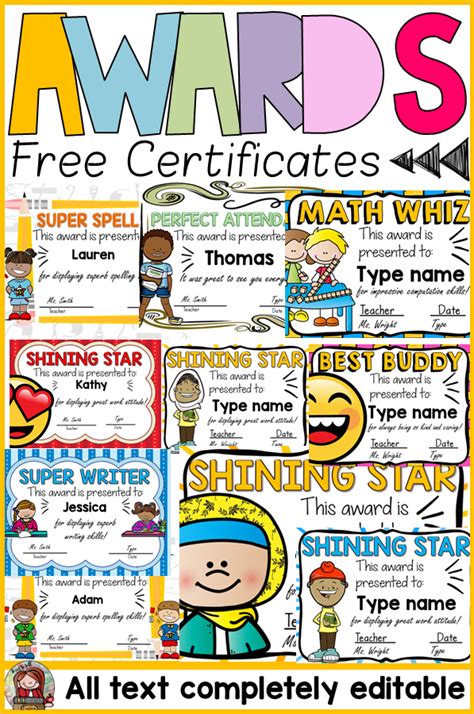 STUDENT AWARD CERTIFICATES - Classroom Freebies | School awards ...