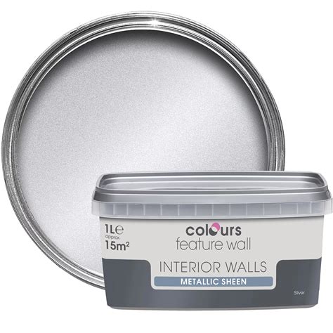 Colours Feature Wall Silver Effect Metallic Emulsion Paint 1L ...