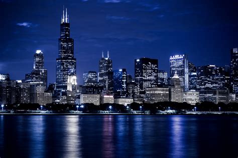 Chicago Skyline At Night Free Stock Photo - Public Domain Pictures