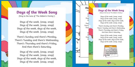 Days Of The Week Nursery Rhyme (teacher made)