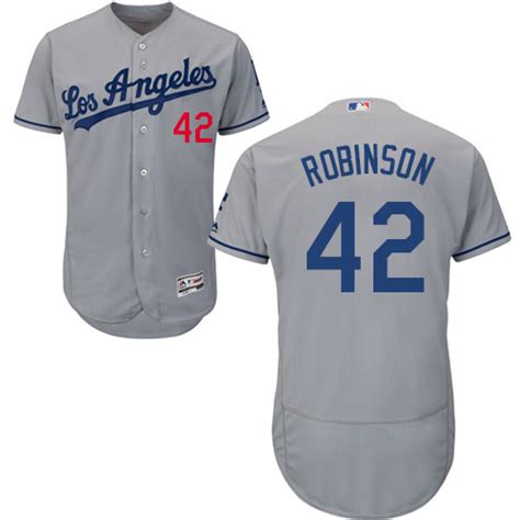 Men's Majestic Los Angeles Dodgers #42 Jackie Robinson Grey Flexbase ...