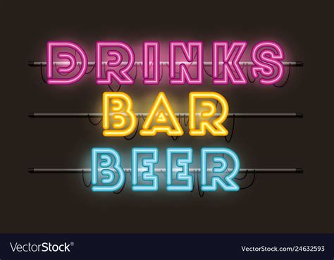 Beer drinks bar fonts neon lights Royalty Free Vector Image