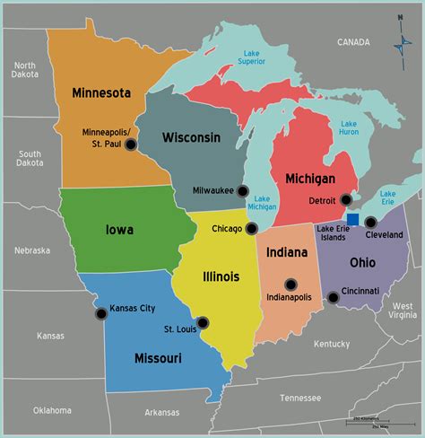 Usa Midwest Map | Wisconsin, Map, Chicago lake