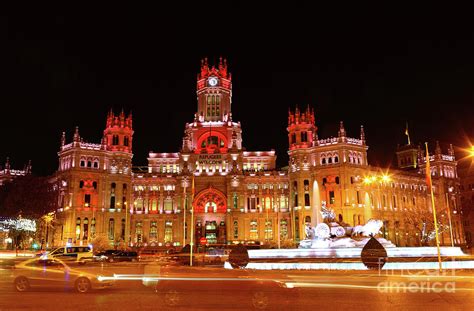 Night Traffic in Plaza de Cibeles Madrid Spain Photograph by James ...