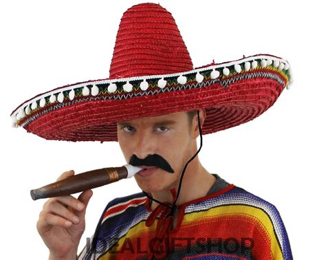 MEXICAN SOMBRERO LARGE RED HAT ACCESSORY HOLIDAY FANCY DRESS TASH ...