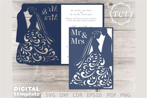 Bride and groom wedding invitation SVG template 5x7