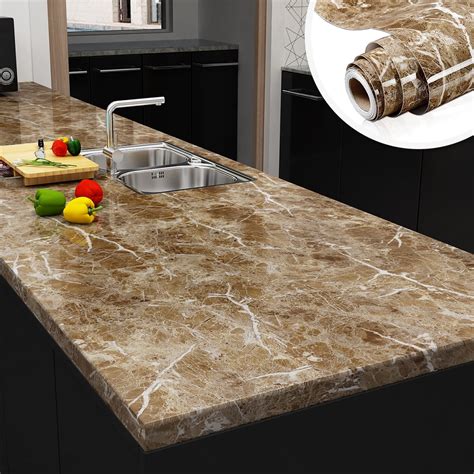 Yenhome Brown Marble Contact Paper 17.7"x118" Removable Peel and Stick ...