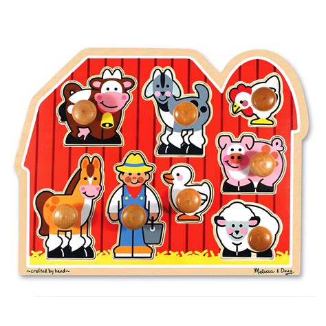 Melissa & Doug Large Farm Jumbo Knob Puzzle (Colorful Farm Artwork, 8 ...