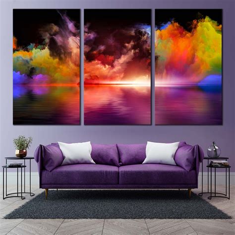 Modern Abstract Canvas Wall Art, Abstract Ocean Clouds Triptych Canvas ...