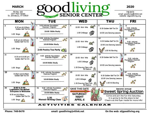 Good Living Senior Center | Monthly Event Calendar