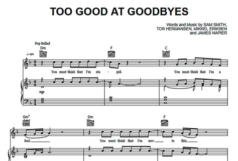 Sam Smith-Too Good At Goodbyes Free Sheet Music PDF for Piano | The ...