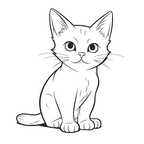 Simple Kitten Drawing With Cat Sitting On The White Background Outline ...