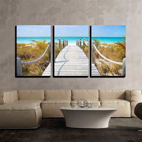 wall26 - 3 Piece Canvas Wall Art - Beautiful Beach at Caribbean ...