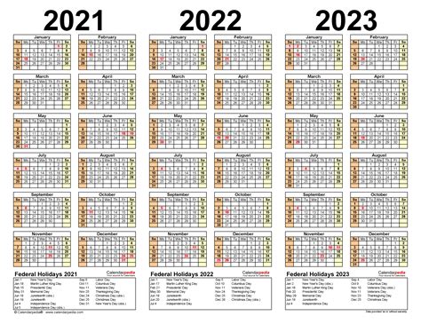 2021-2023 Three Year Calendar - Free Printable Excel Templates