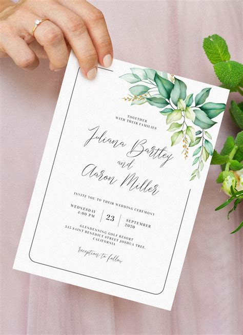 Download Printable Elegant Greenery Boho Wedding Invitation Suite PDF