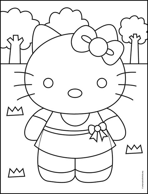 Easy How to Draw Hello Kitty Tutorial Video and Coloring Page