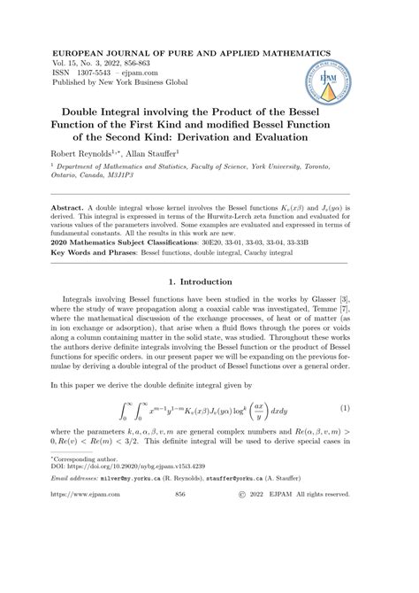 (PDF) Double Integral involving the Product of the Bessel Function of ...