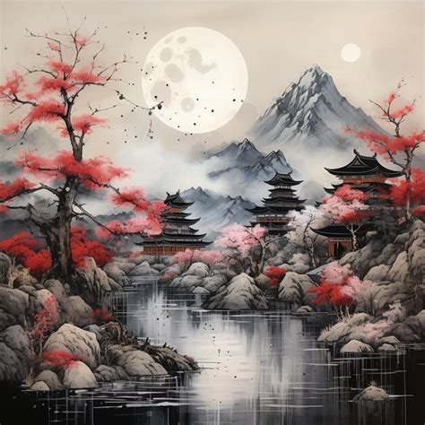 Premium AI Image | Abstract Japanese Sumie Painting for Home Decor