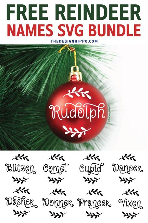 Free Reindeer Names SVG - Christmas Ornament Cut Files