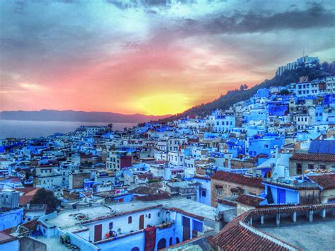 The sunsetting over Chefchaouen. Morocco's blue city. Chefchaouen, Blue ...