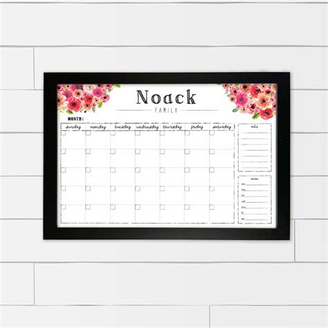 Floral Calendar , Custom Family Calendar , Reusable Calendar , 24x36 ...